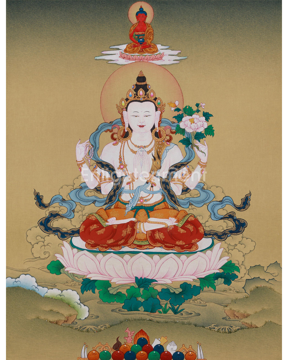 Divine Chenrezig with Amitabha Buddha Thangka