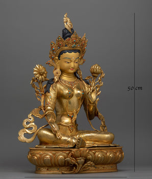 Green Tara Gold-Gilded 50cm Statue | A Radiant Symbol of Compassion and Enlightenment