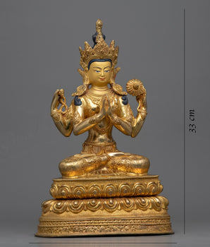 4 Armed Chenrezig Sculpture | Handcrafted Buddhist Statue for Meditation