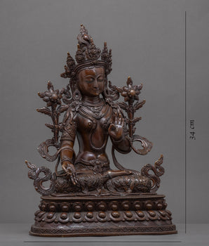 Oxidized Copper Statue For White Tara Chant | Traditionally Hand-Carved Art
