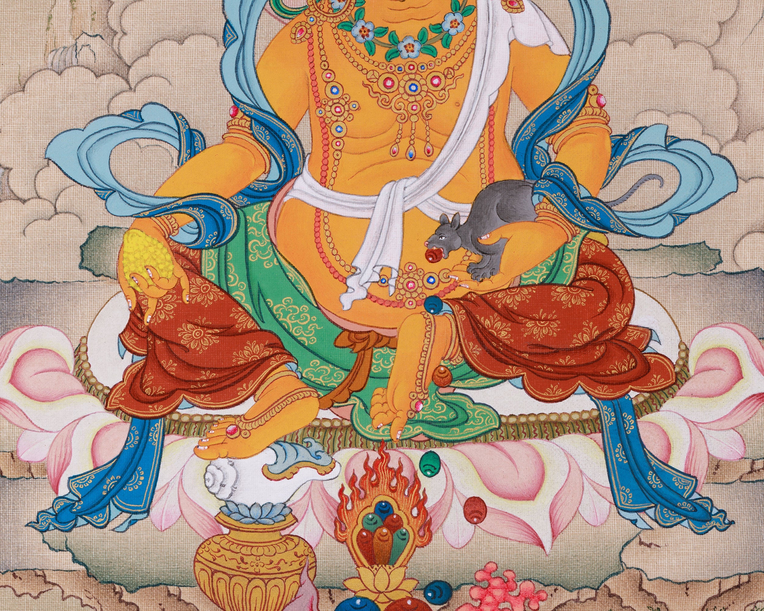 Traditional Thangka of Dzambhala | Buddha of Wealth And Prosperity