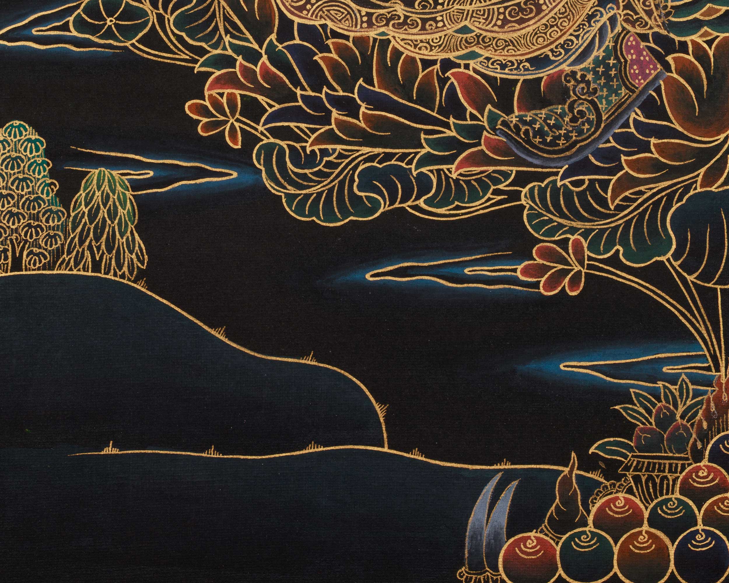 Black and Gold Thangka of Guru Rinpoche | Tantric Master of Vajrayana Buddh