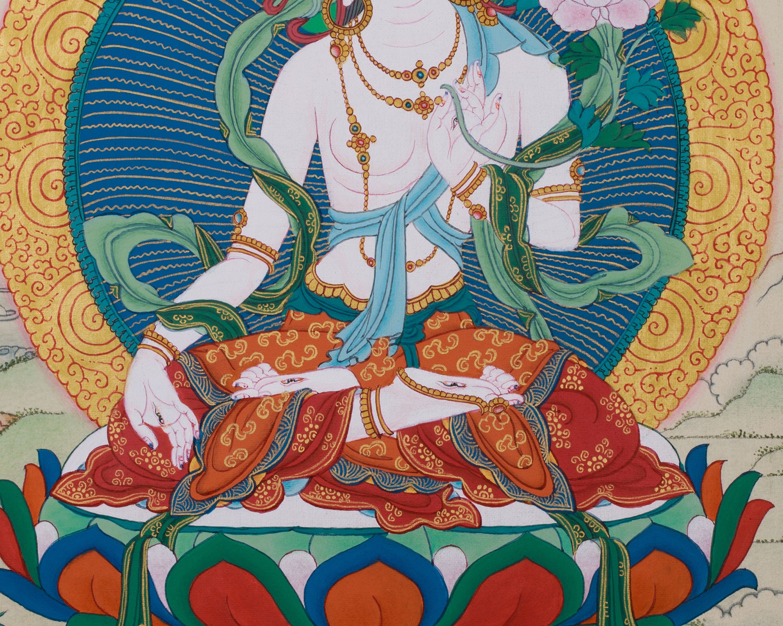 Original Tibetan White Tara Painting | Female Bodhisattva of Healing