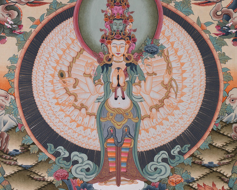 Chengrezig Thangka,Avalokitesvara Thangka-with 24 karat Gold