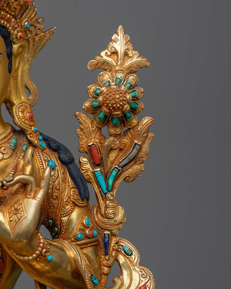 Green Tara Copper Sculpture | 24K Gold Gilded Symbol of Active Compassion
