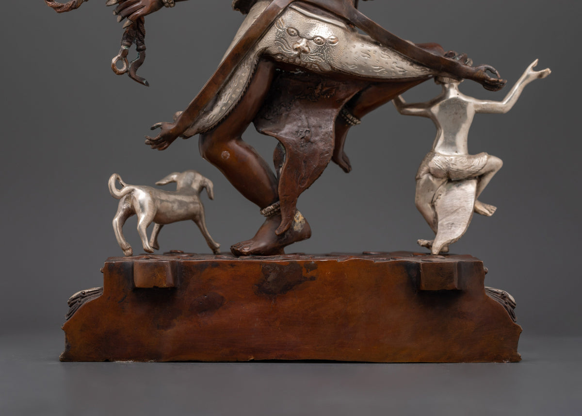 Wrathful Stag Face Deity | Silver Plated Oxidized Copper Statue