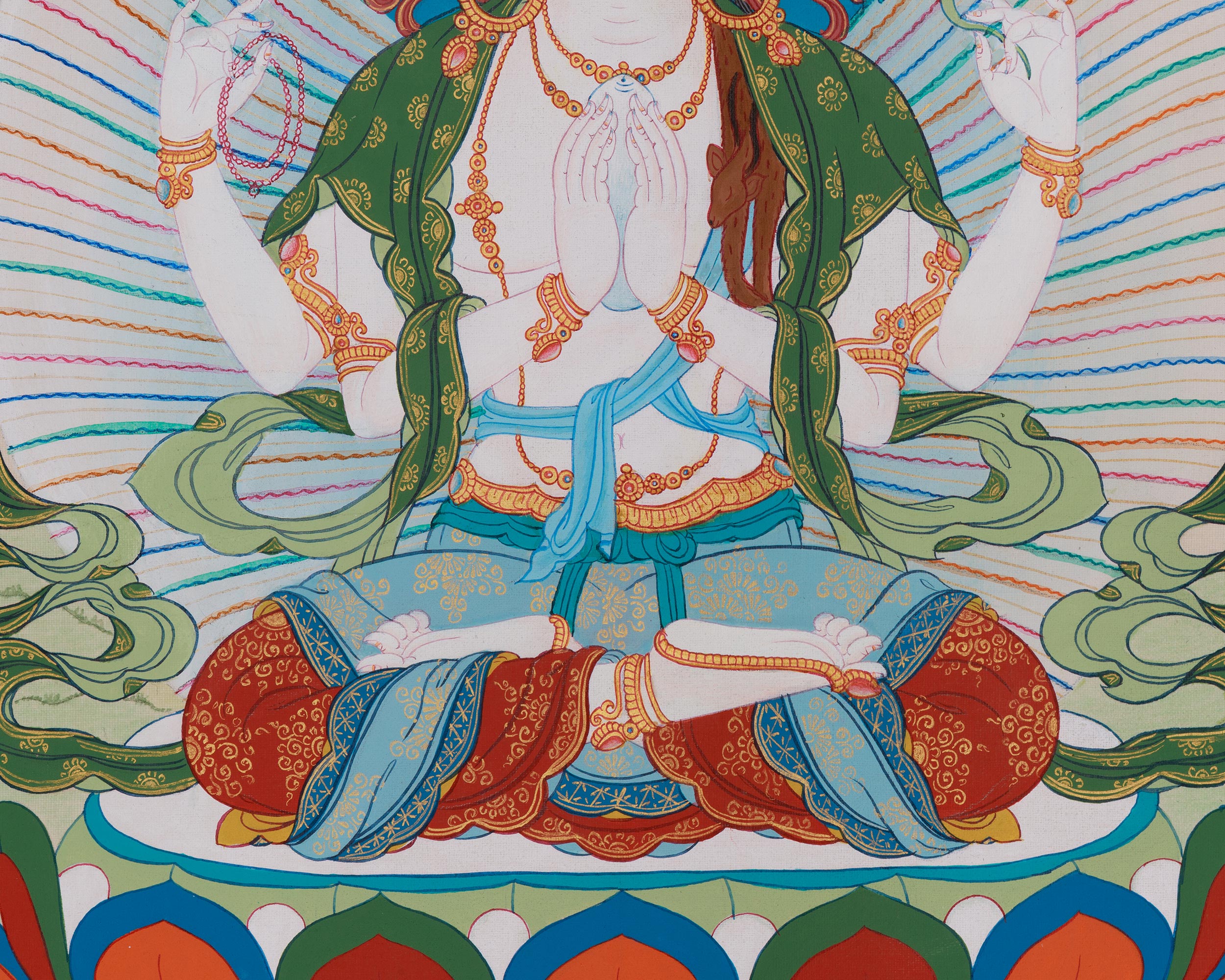Chenrezig With Great Bodhisattvas Thangka | Wisdom Deity Manjushri | Vajrapani Art