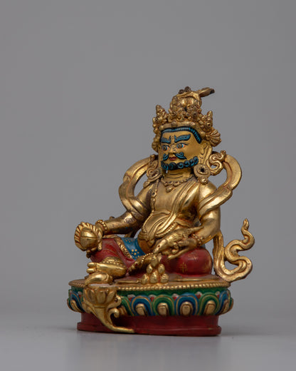 Gold Plated Dzambhala Statue |  Detailed Sculpture of the Buddhist God of Wealth