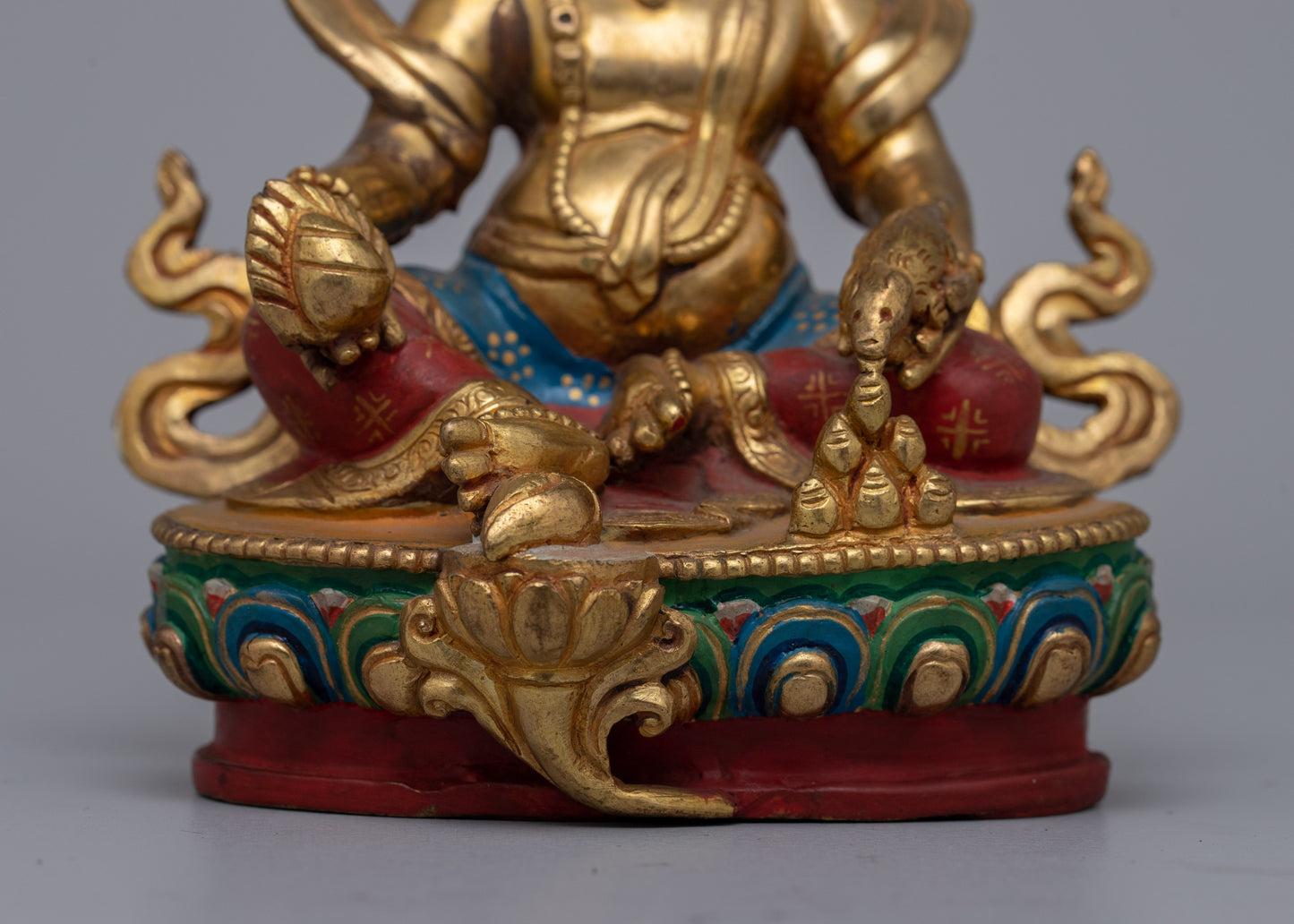 Gold Plated Dzambhala Statue |  Detailed Sculpture of the Buddhist God of Wealth