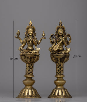 Saraswoti and Laxmi Oil Lamp Set | Traditional Diya Lamps for Pooja