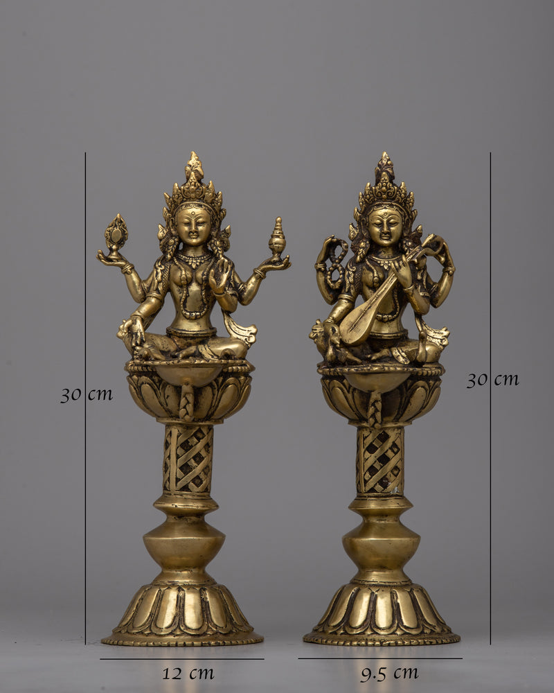 Saraswoti and Laxmi Oil Lamp Set | Traditional Diya Lamps for Pooja