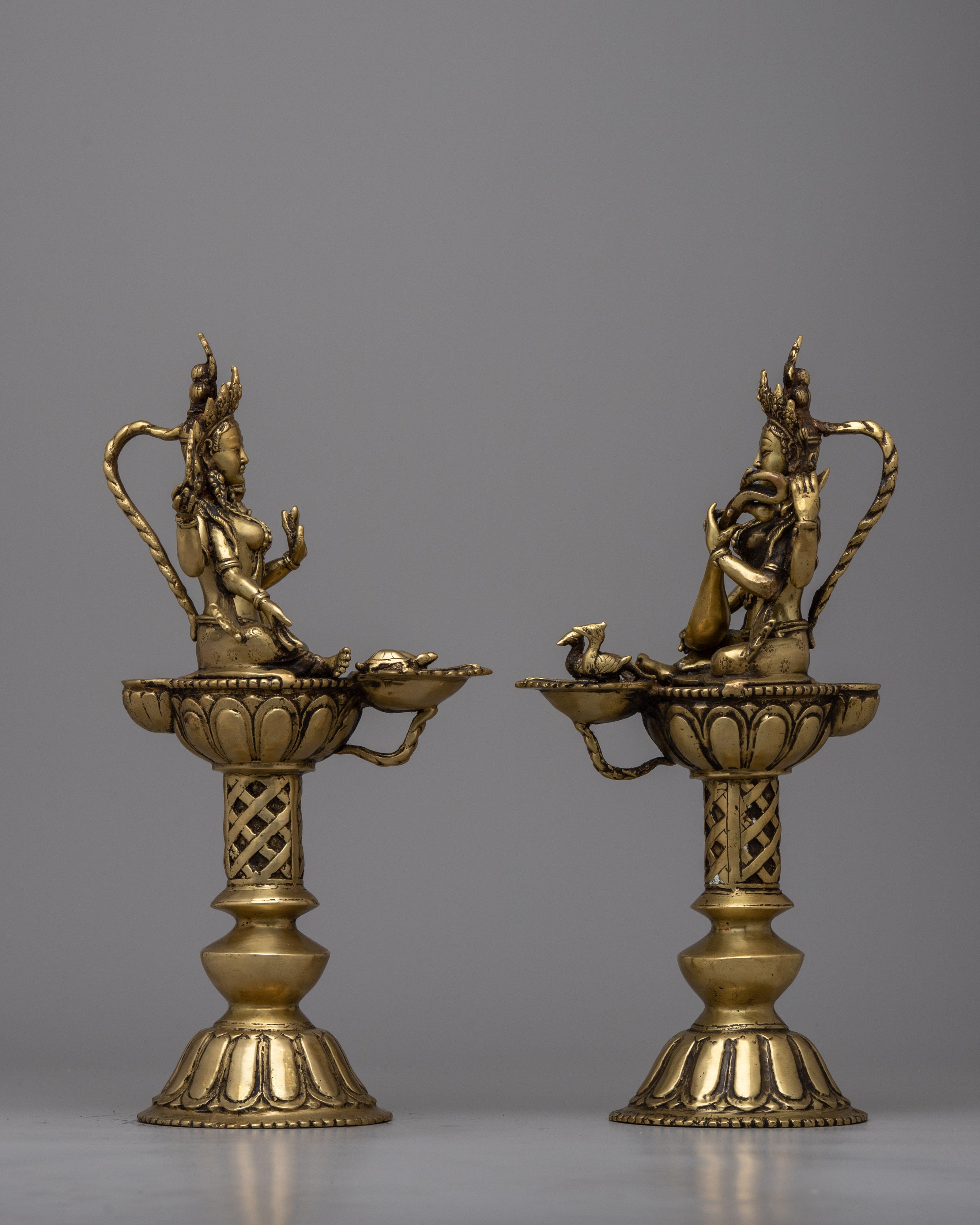 Saraswoti and Laxmi Oil Lamp Set | Traditional Diya Lamps for Pooja