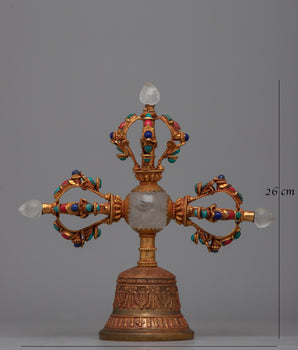 Double-Vajra Handled Bell | Tibetan Ritual Instrument Symbolizing Spiritual Union and Clarity
