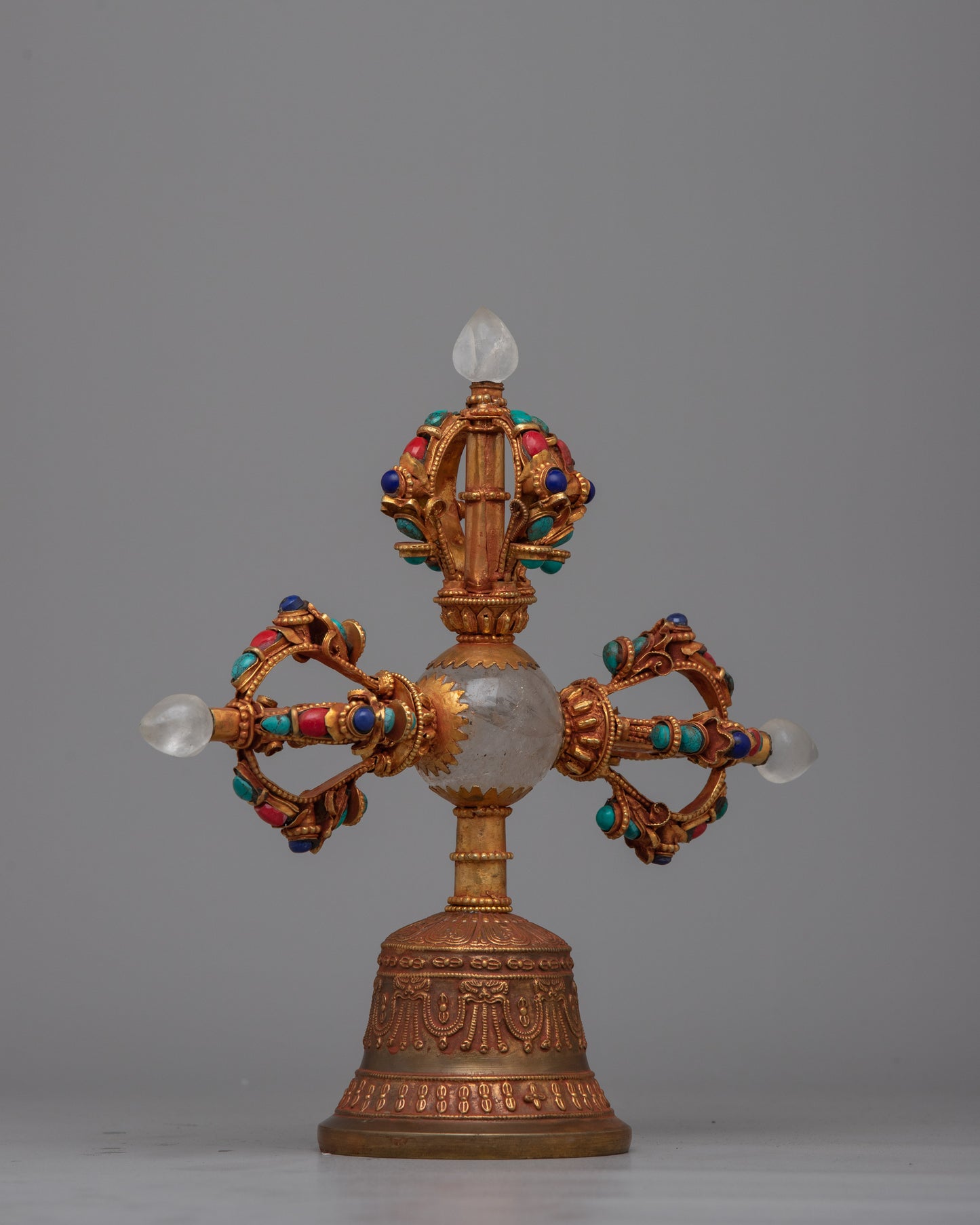 Double-Vajra Handled Bell | Tibetan Ritual Instrument Symbolizing Spiritual Union and Clarity