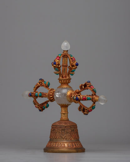 Double-Vajra Handled Bell | Tibetan Ritual Instrument Symbolizing Spiritual Union and Clarity