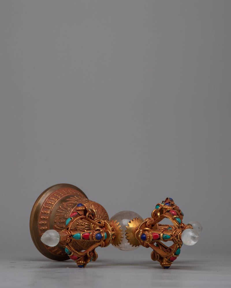 Double-Vajra Handled Bell | Tibetan Ritual Instrument Symbolizing Spiritual Union and Clarity