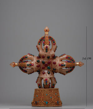 Crystal Double Vajra with Stand | Intricately Designed Sacred Tool for Buddhist Ceremonies