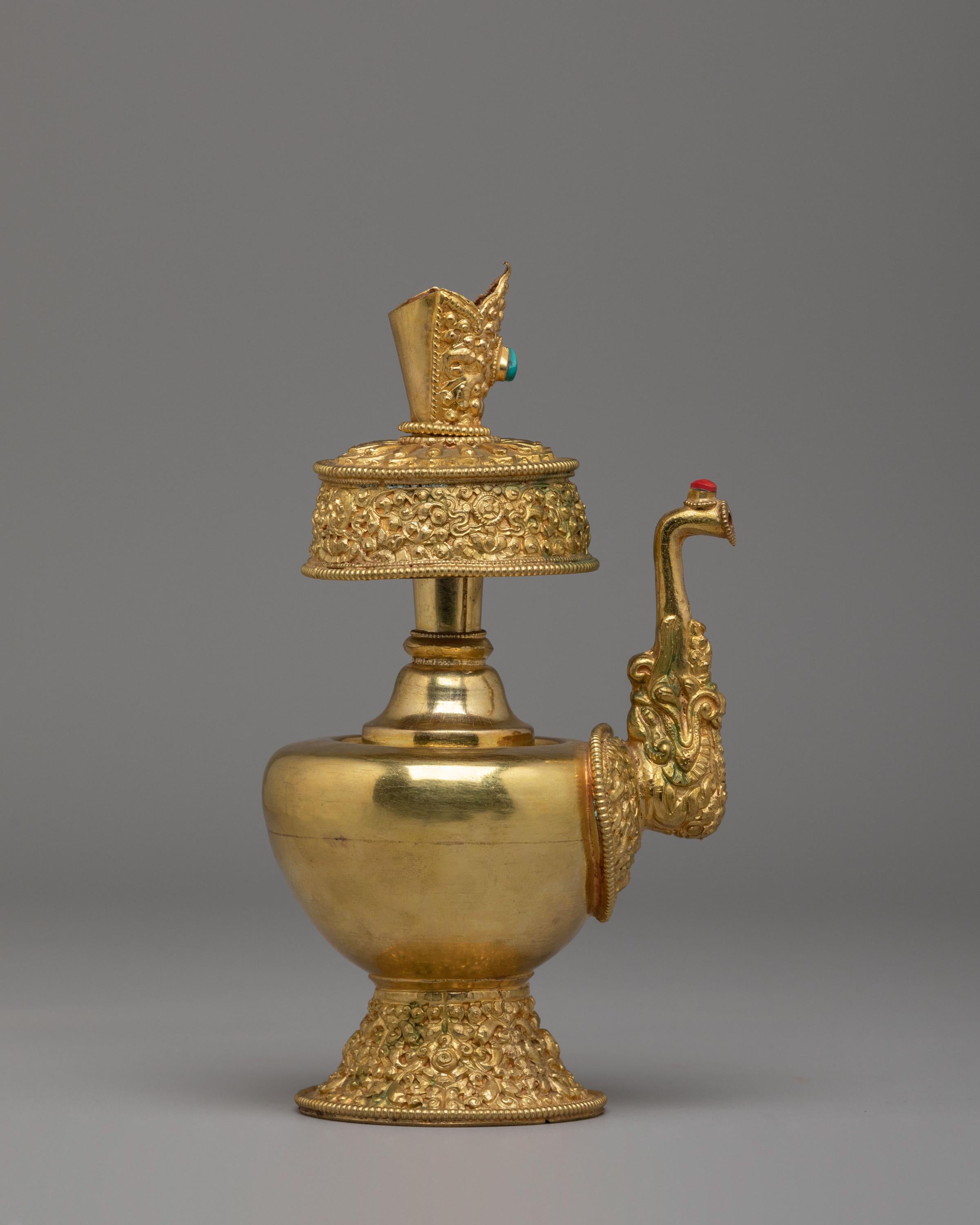 Handmade Tibetan Ritual Bhumba Set | Gold Plated Buddhist Ritual Vase