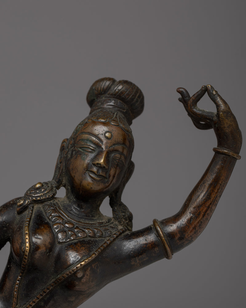 Vintage Apsara Bronze Statue | Handmade Religious Figure Reflecting Heavenly Beautiful Dancer