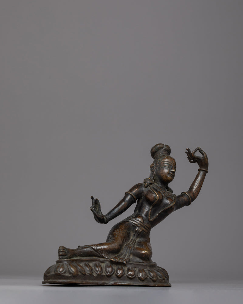 Vintage Apsara Bronze Statue | Handmade Religious Figure Reflecting Heavenly Beautiful Dancer