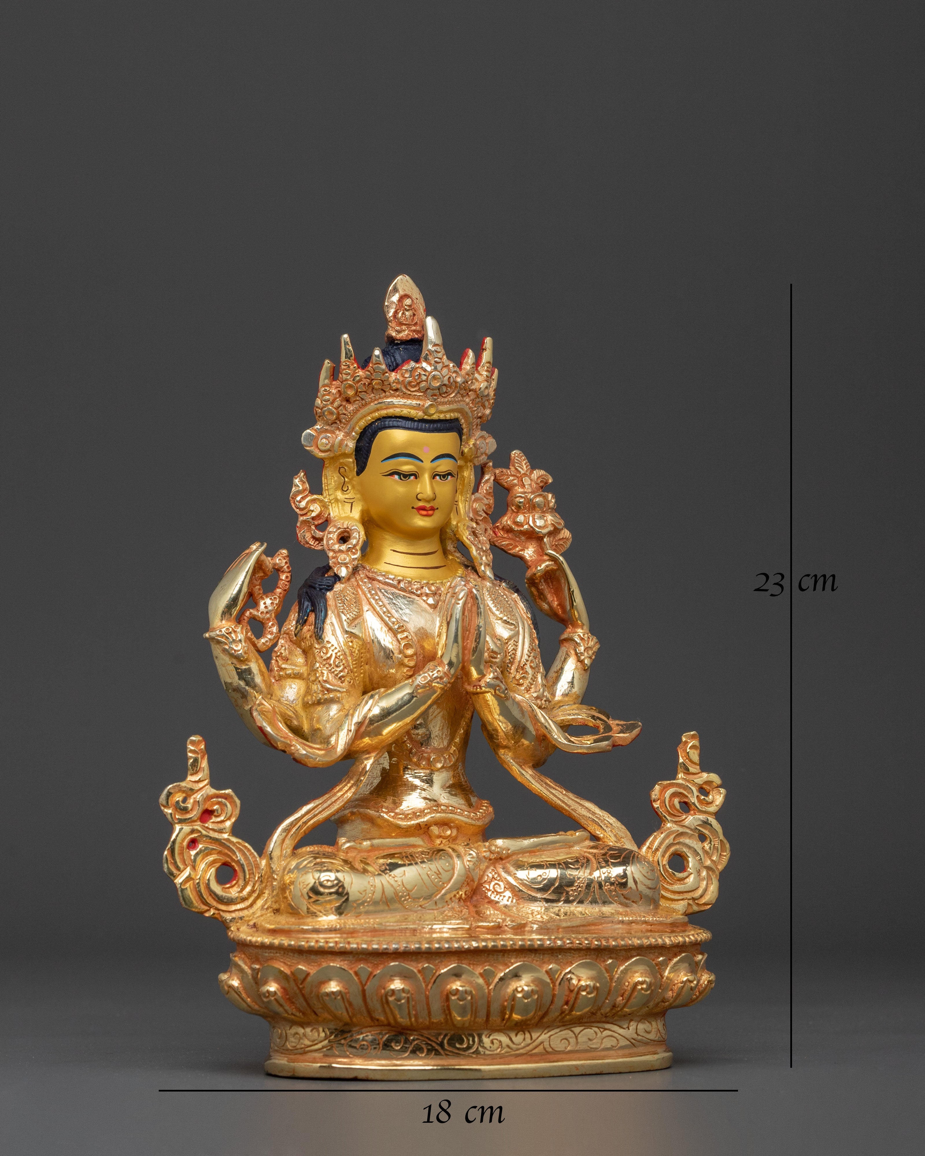 Hand Carved Chenrezig Copper Statue | Sacred Meditation Sculpture