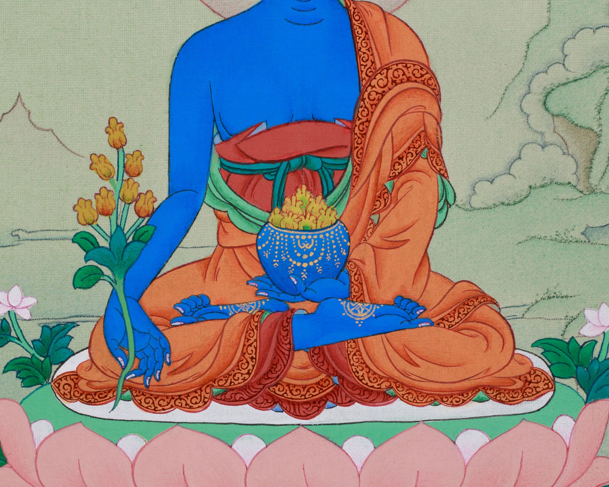 Sacred Thangka of Medicine Buddha |A Divine Representation of Healing