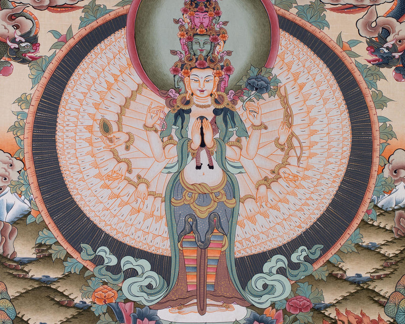 Chengrezig Thangka,Avalokitesvara Thangka-with 24 karat Gold