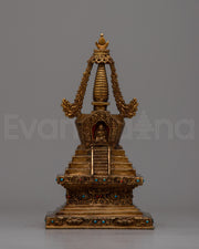 Traditional Copper Tibetan Stupa Statue 