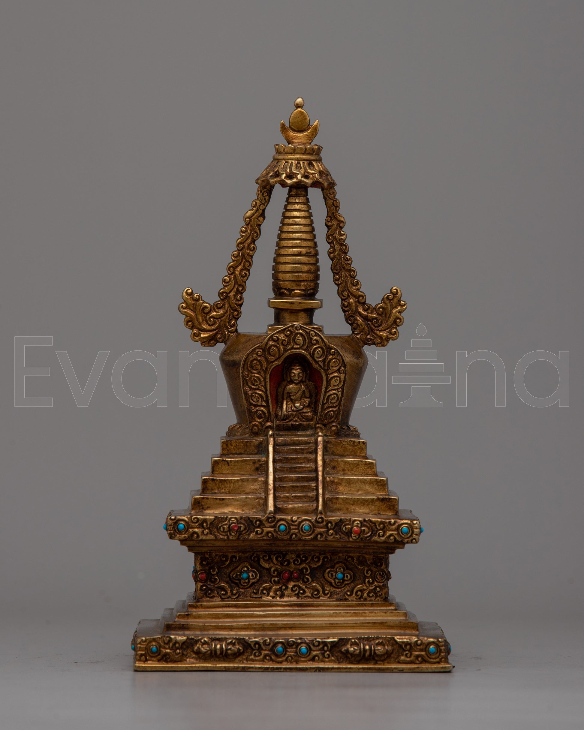 Traditional Copper Tibetan Stupa Statue 
