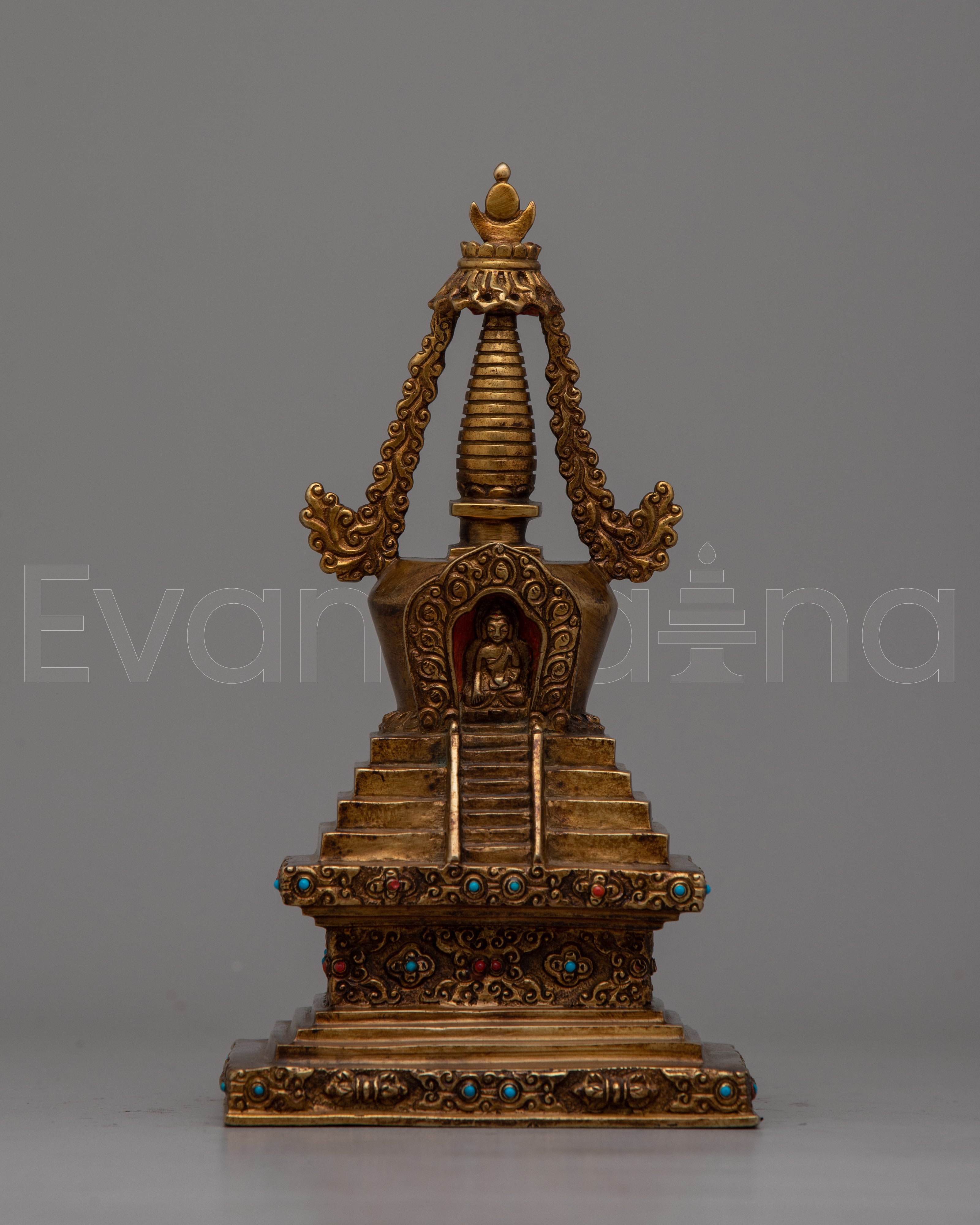 Traditional Copper Tibetan Stupa Statue 