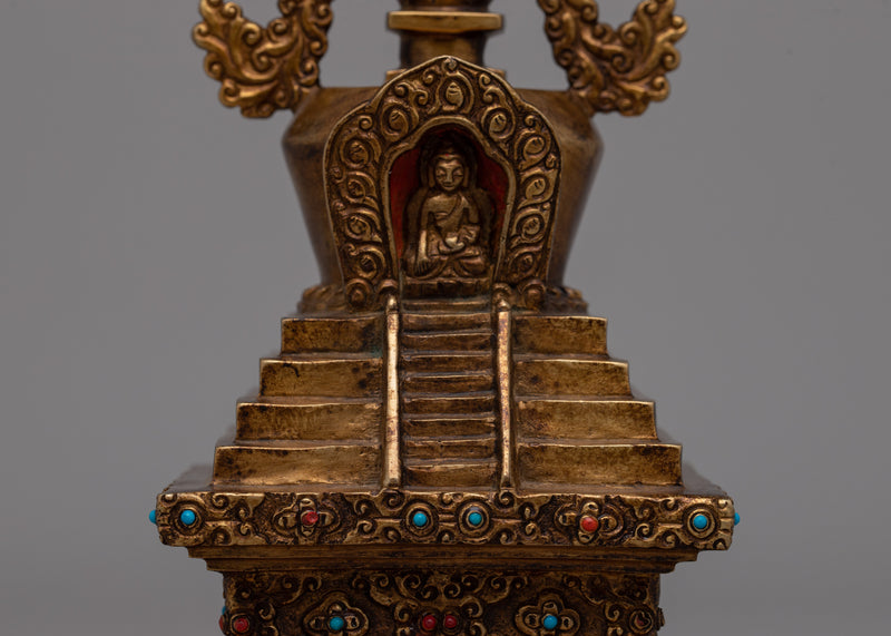 Traditional Copper Tibetan Stupa Statue | Symbol of the Ultimate Reality Enhancing Meditation and Home Decor