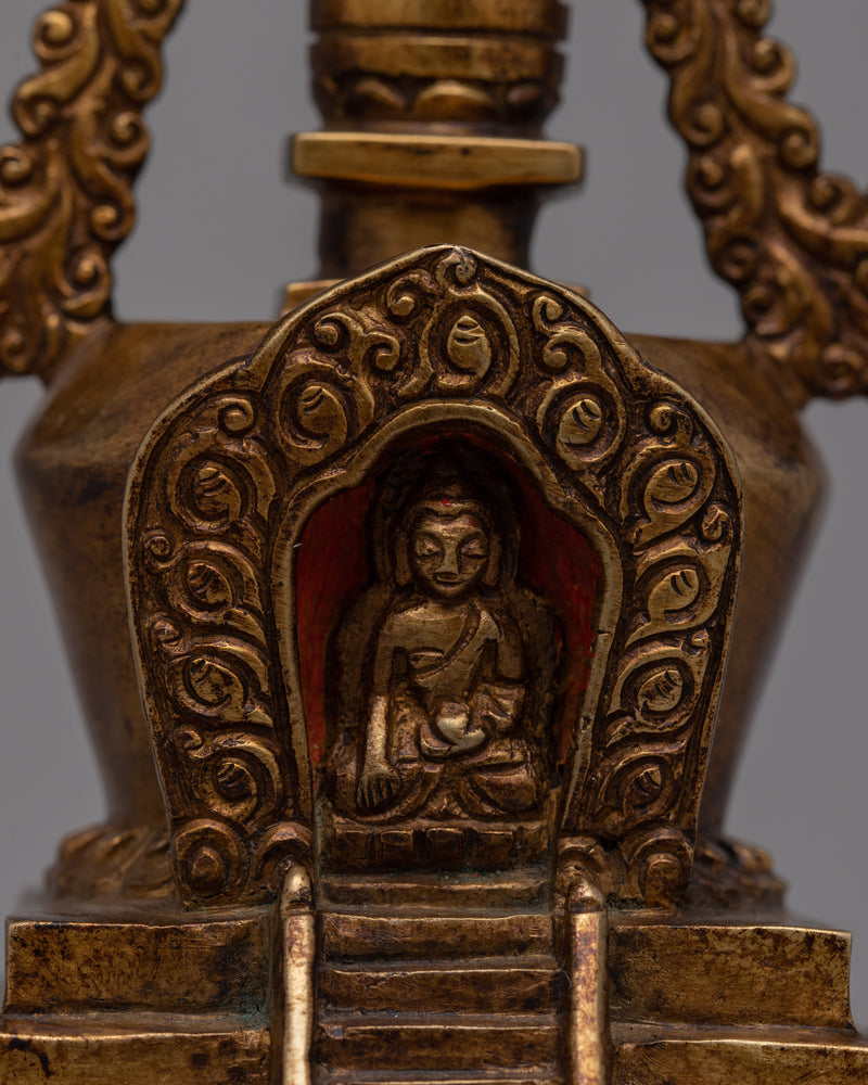 Traditional Copper Tibetan Stupa Statue | Symbol of the Ultimate Reality Enhancing Meditation and Home Decor