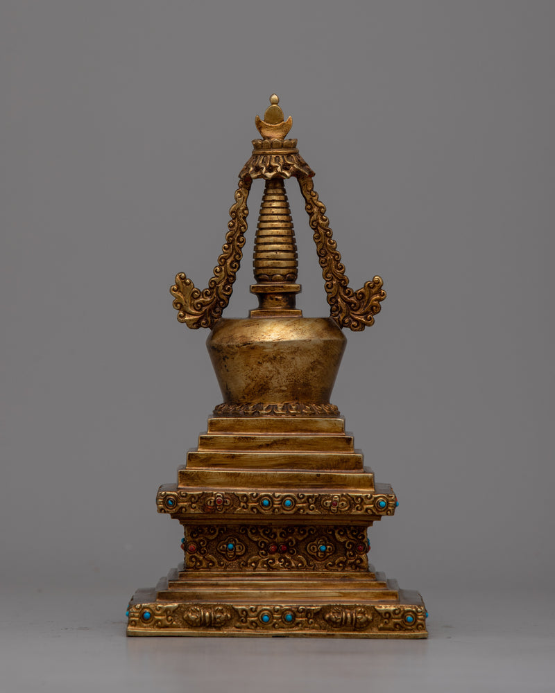 Traditional Copper Tibetan Stupa Statue | Symbol of the Ultimate Reality Enhancing Meditation and Home Decor