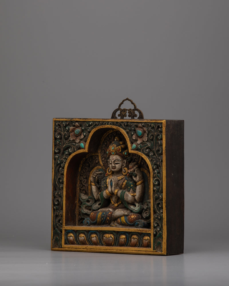 Tibetan Ghau Amulet with Chenresig | Handcrafted Talisman of Buddhist Wisdom and Compassion