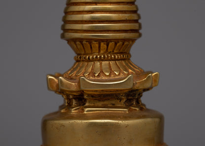 Copper Stupa Plated in Gold | Exquisite Buddhist Monument for Spiritual Enhancement