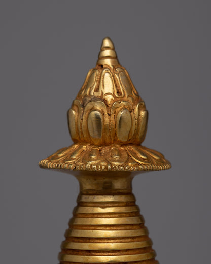 Copper Stupa Plated in Gold | Exquisite Buddhist Monument for Spiritual Enhancement