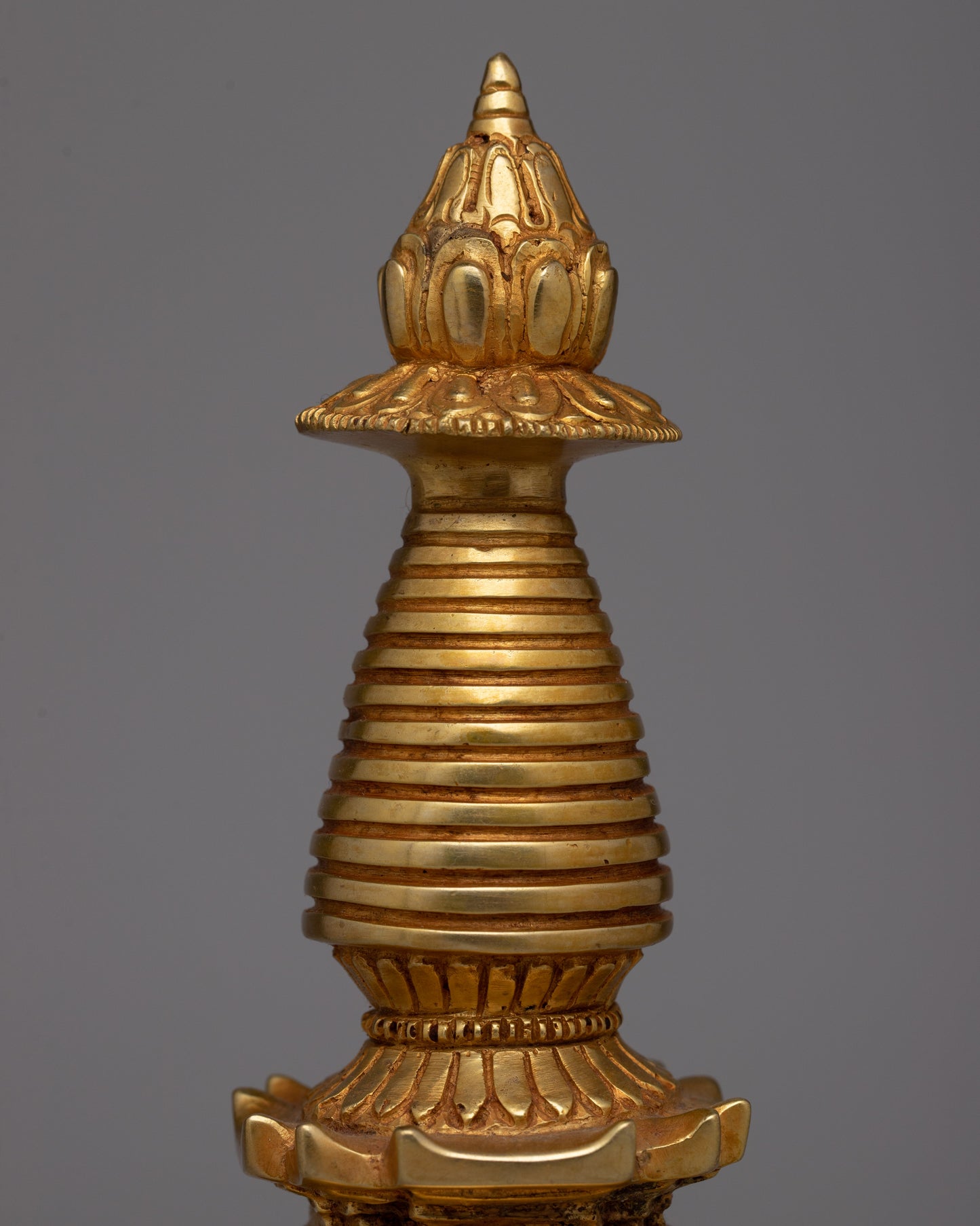 Copper Stupa Plated in Gold | Exquisite Buddhist Monument for Spiritual Enhancement