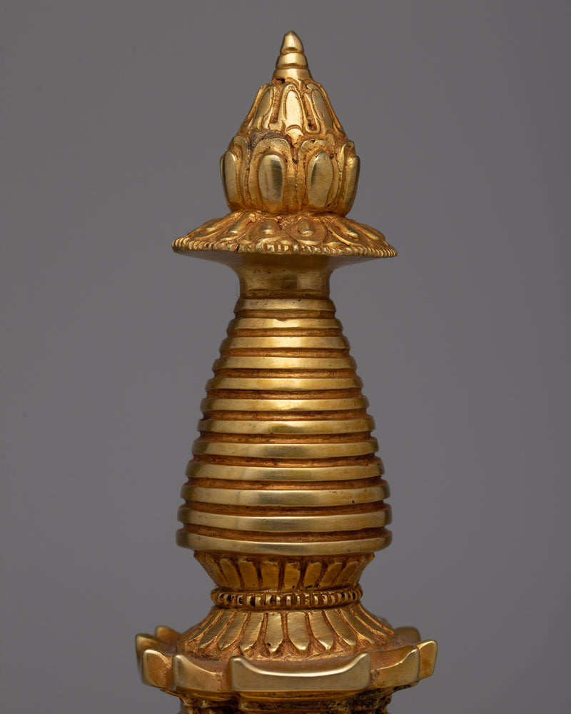 Copper Stupa Plated in Gold | Exquisite Buddhist Monument for Spiritual Enhancement