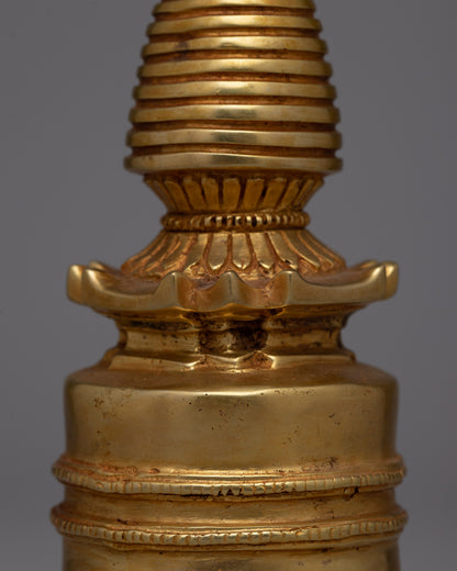 Copper Stupa Plated in Gold | Exquisite Buddhist Monument for Spiritual Enhancement