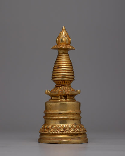 Copper Stupa Plated in Gold | Exquisite Buddhist Monument for Spiritual Enhancement