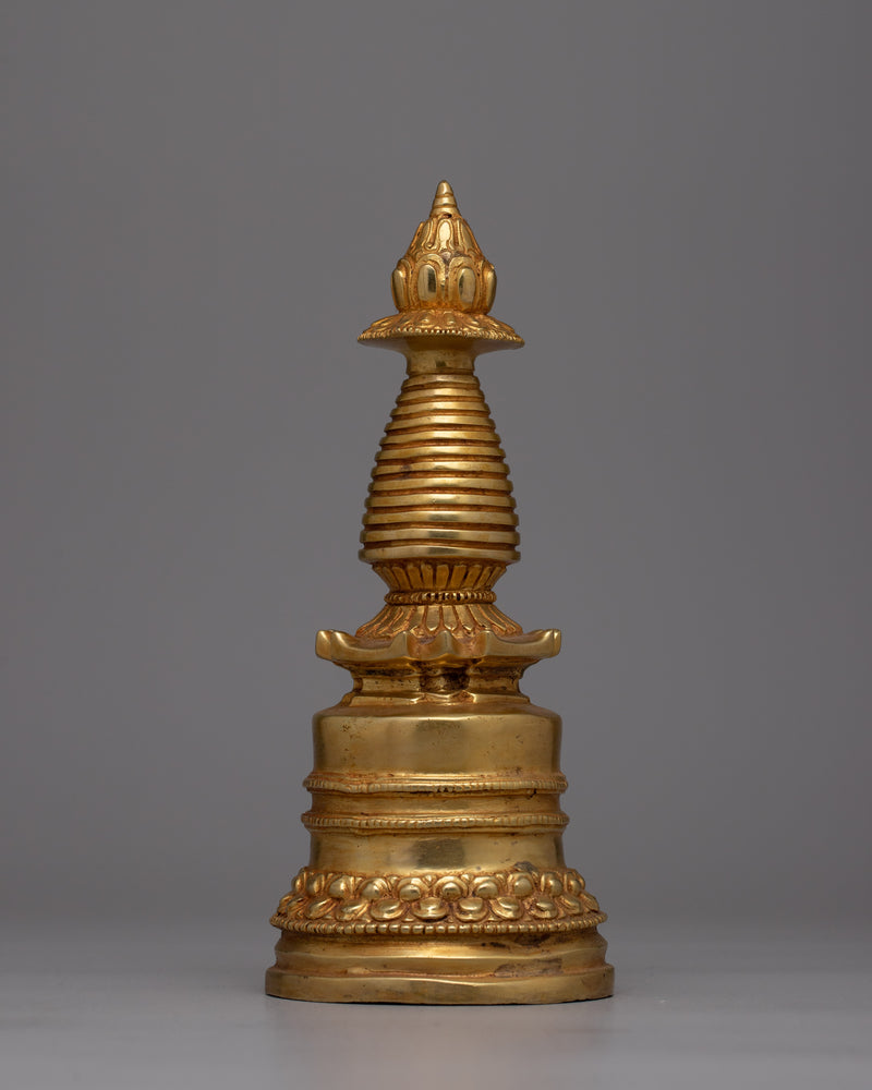 Copper Stupa Plated in Gold | Exquisite Buddhist Monument for Spiritual Enhancement