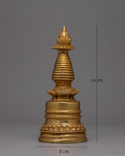 Copper Stupa Plated in Gold | Exquisite Buddhist Monument for Spiritual Enhancement