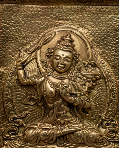 Manjushri Wall Hanging Metal Thanka | High-Quality Wall Art for Your Home