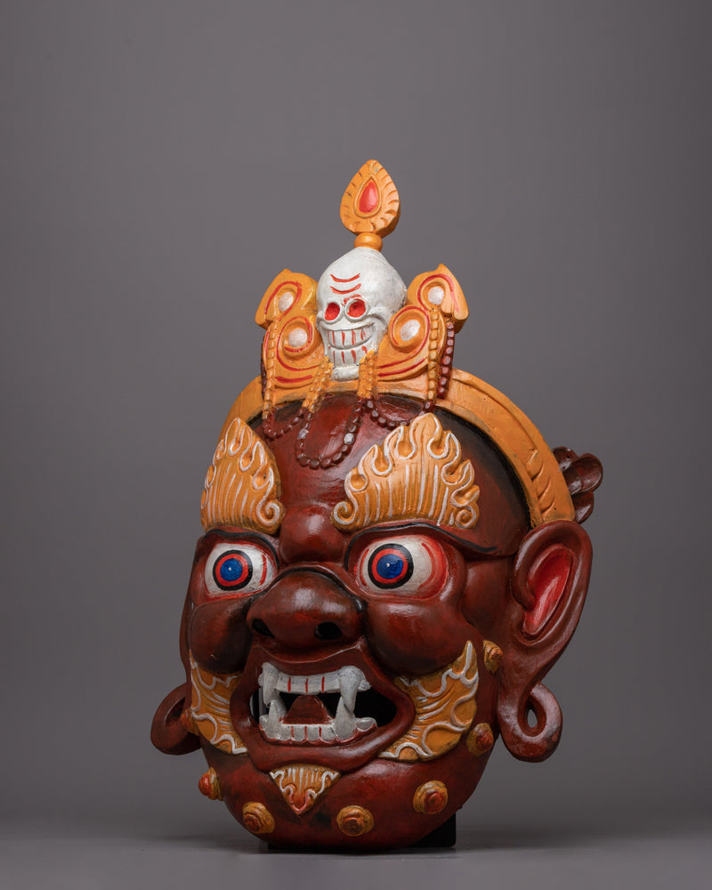 Fierce Face Mask Wall Hanging | Tibetan Decor Piece Evoking Strength & Boldness for Altars