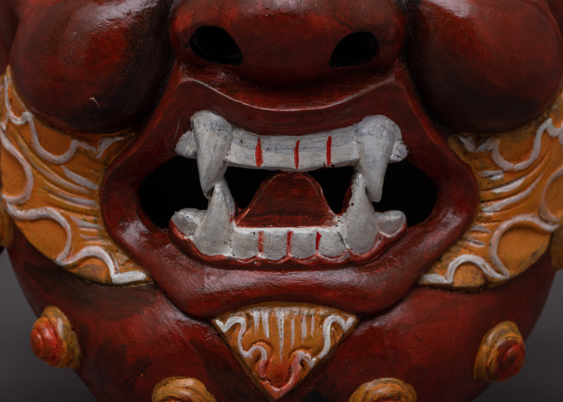 Fierce Face Mask Wall Hanging | Tibetan Decor Piece Evoking Strength & Boldness for Altars