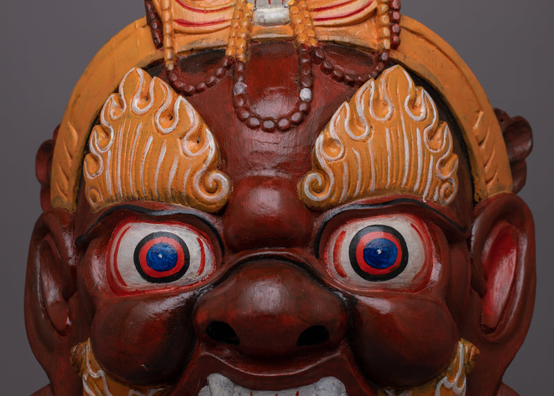 Fierce Face Mask Wall Hanging | Tibetan Decor Piece Evoking Strength & Boldness for Altars