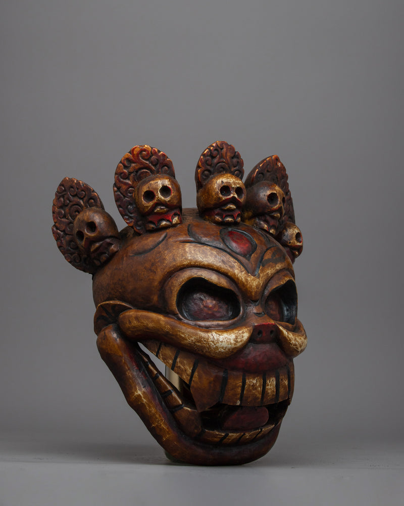 Fierce Face Mask With Skull Wall Hanging | Unique Handcrafted Buddhist Artwork