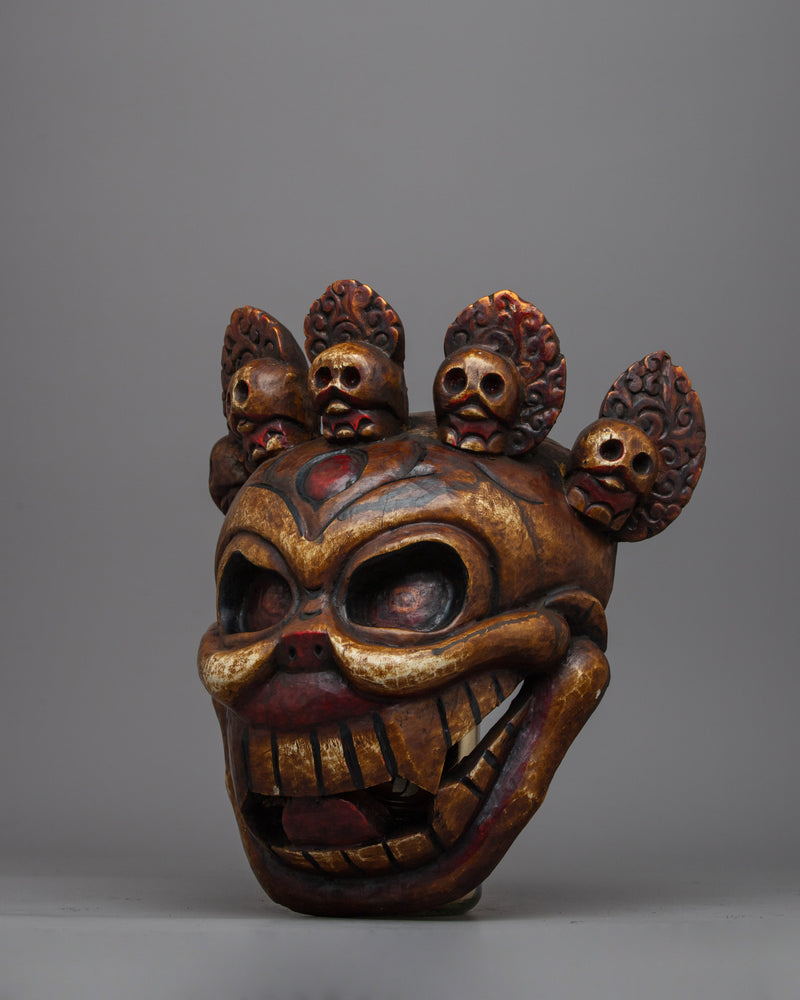 Fierce Face Mask With Skull Wall Hanging | Unique Handcrafted Buddhist Artwork