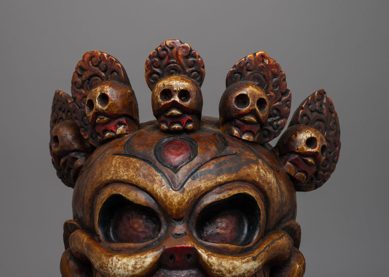 Fierce Face Mask With Skull Wall Hanging | Unique Handcrafted Buddhist Artwork