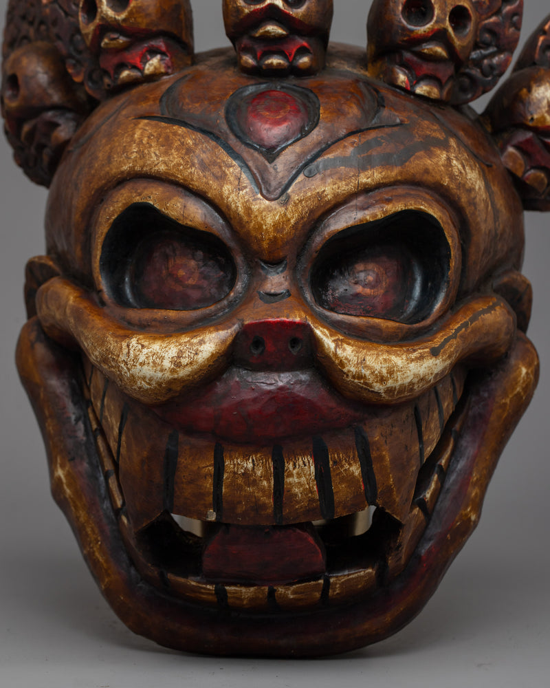 Fierce Face Mask With Skull Wall Hanging | Unique Handcrafted Buddhist Artwork